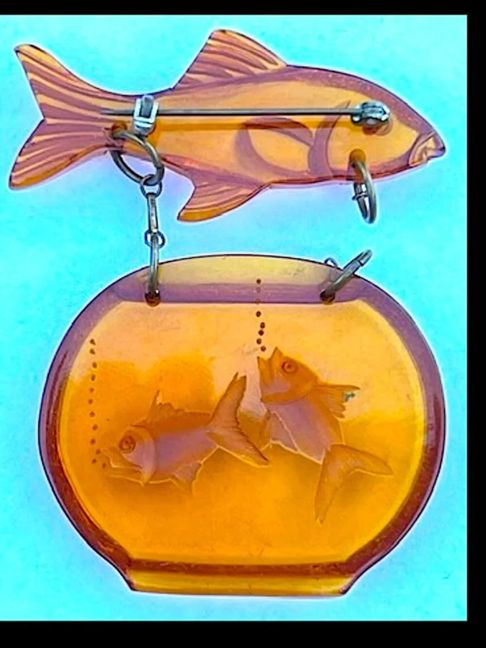 Vintage Bakelite FISH Fishbowl Brooch Pin 